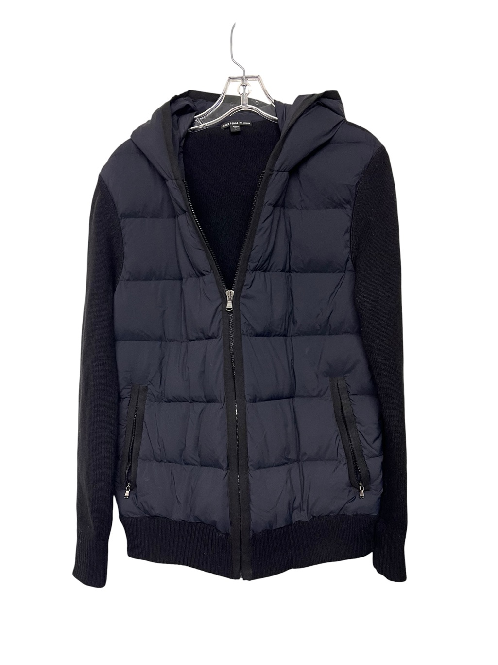 Men's Hooded Quilted Wool Cashmere Zip Up Jacket Goose Down